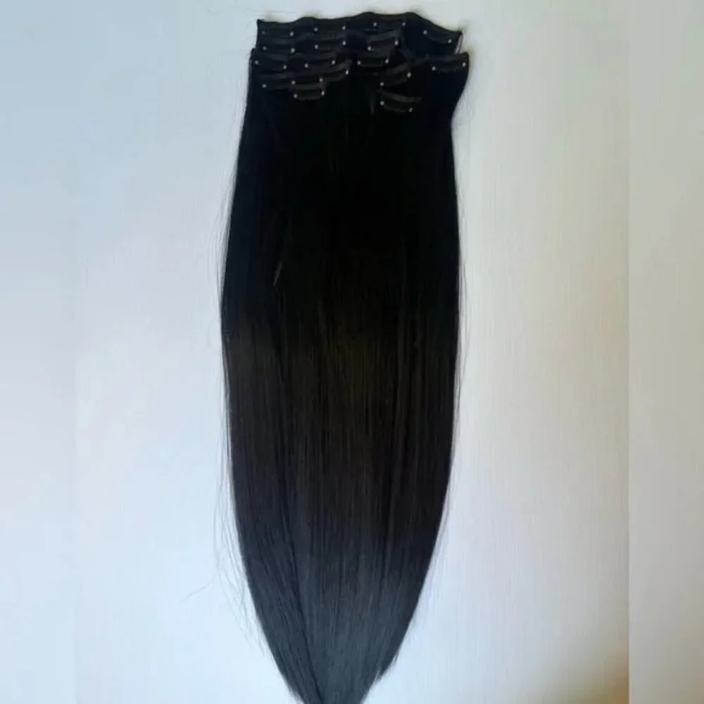 Long Black hair Extensions in straight Hair Clip in set